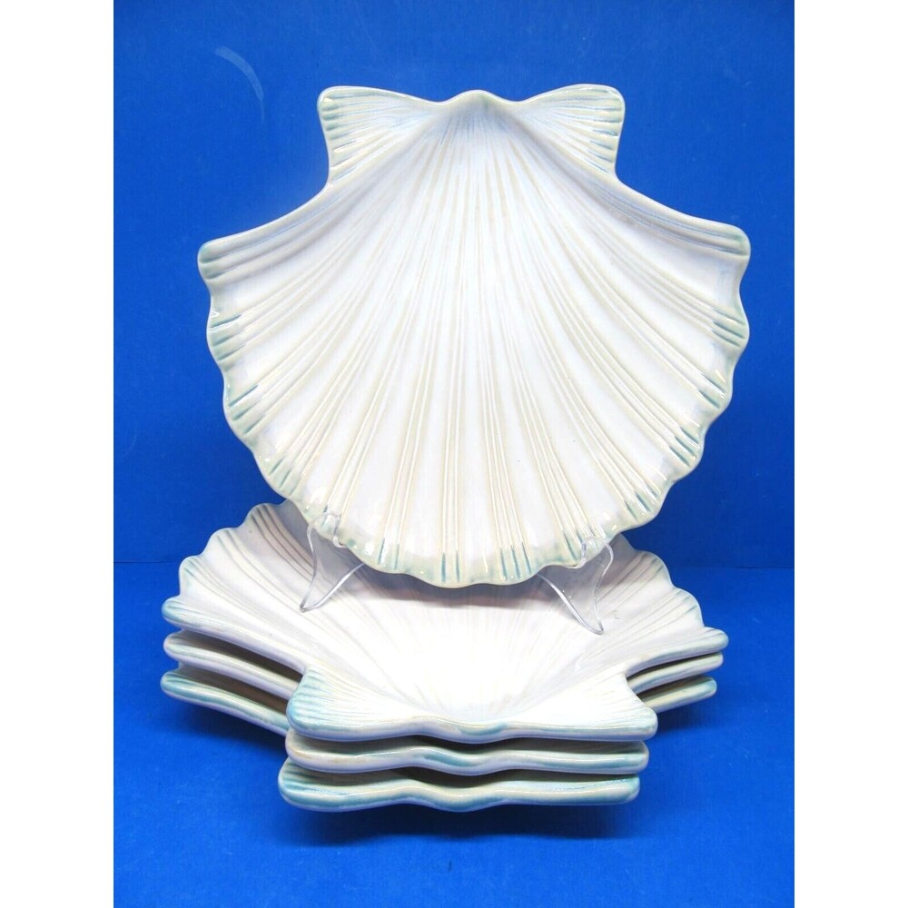 Shoreline Collection Home Studio Salad Plates Scallop Shell Cream Set of 4
